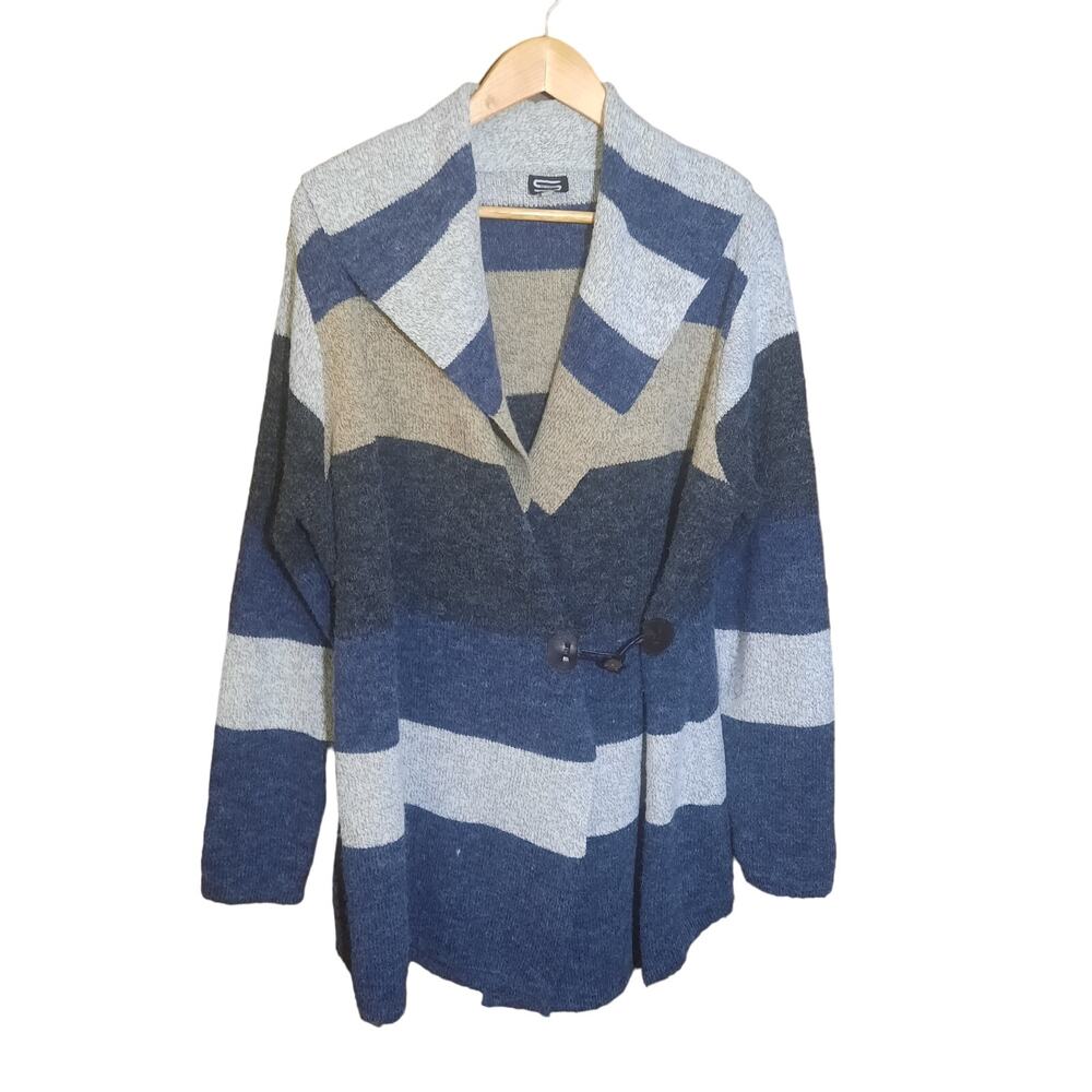 Sioni Womens Colorblock Wide Collar Gray Sweater WrapToggle Button Close Size XL
